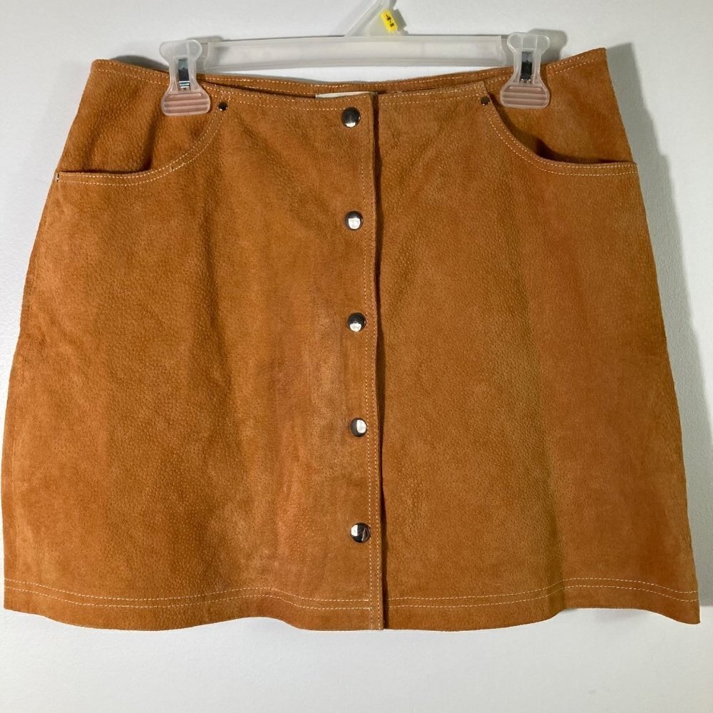 Womens Forever 21‎ Suede Mini Skirt Rust 31 Snap Front
